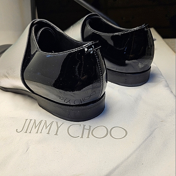 JIMMY CHOO sz 40 Men's Black Silver Stripe Classic Leather Shiny Dress Shoes - Picture 4 of 12